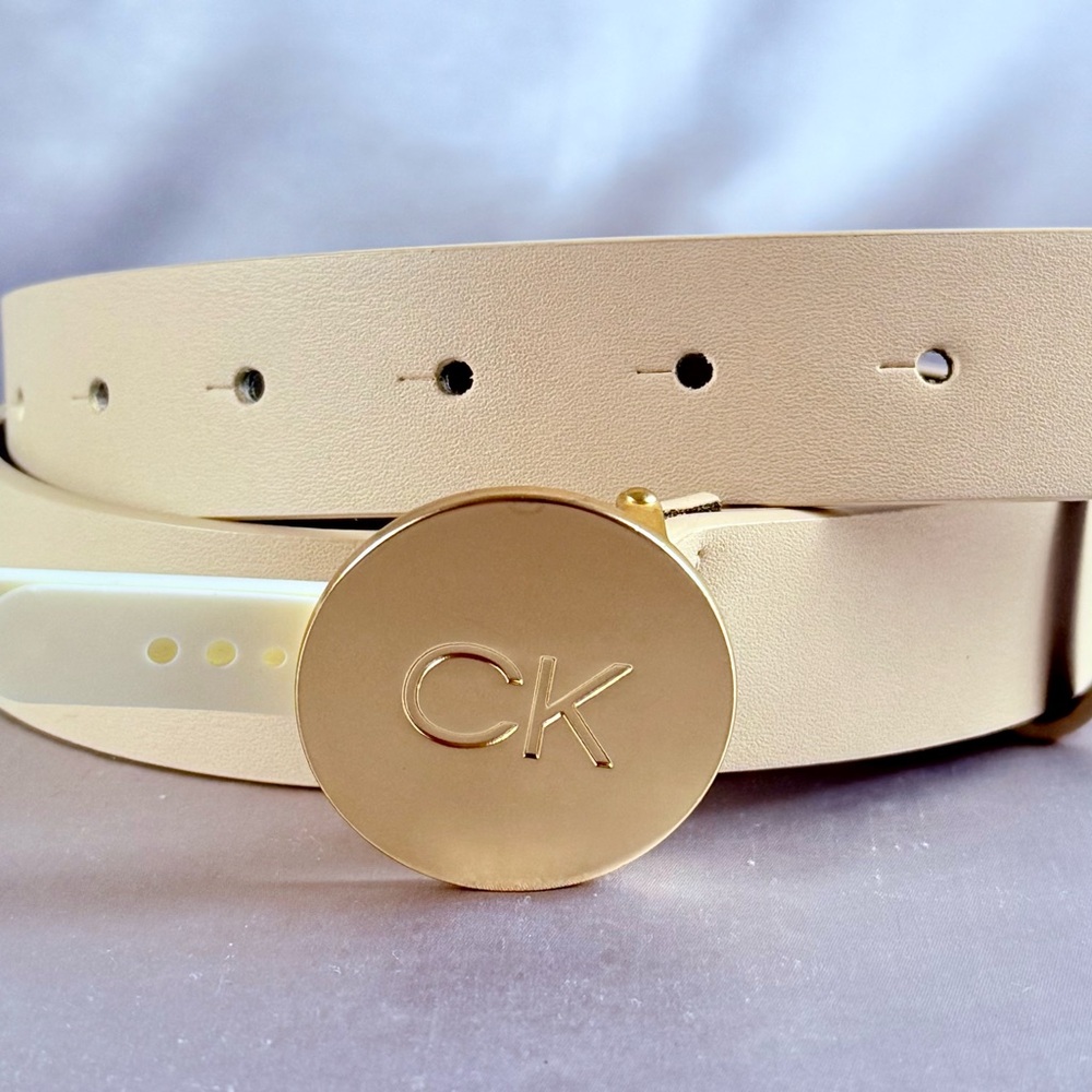 Calvin Klein Cream Gold Belt Modern Design RN 129919 size sm